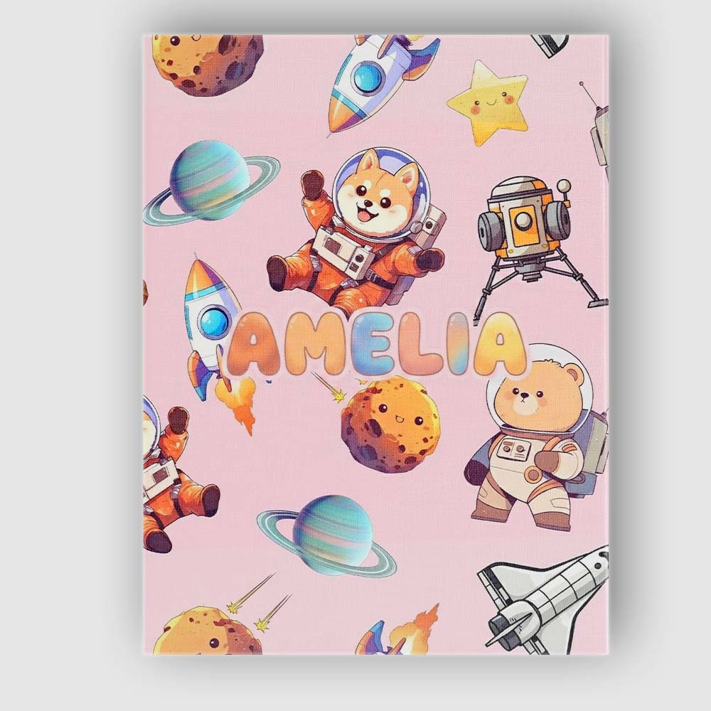 Personalised Name Space Dog Bear Astronaut Custom Unique Gift Idea Elegant Feature Canvas Wall Art Print Decor Picture Ready to Hang