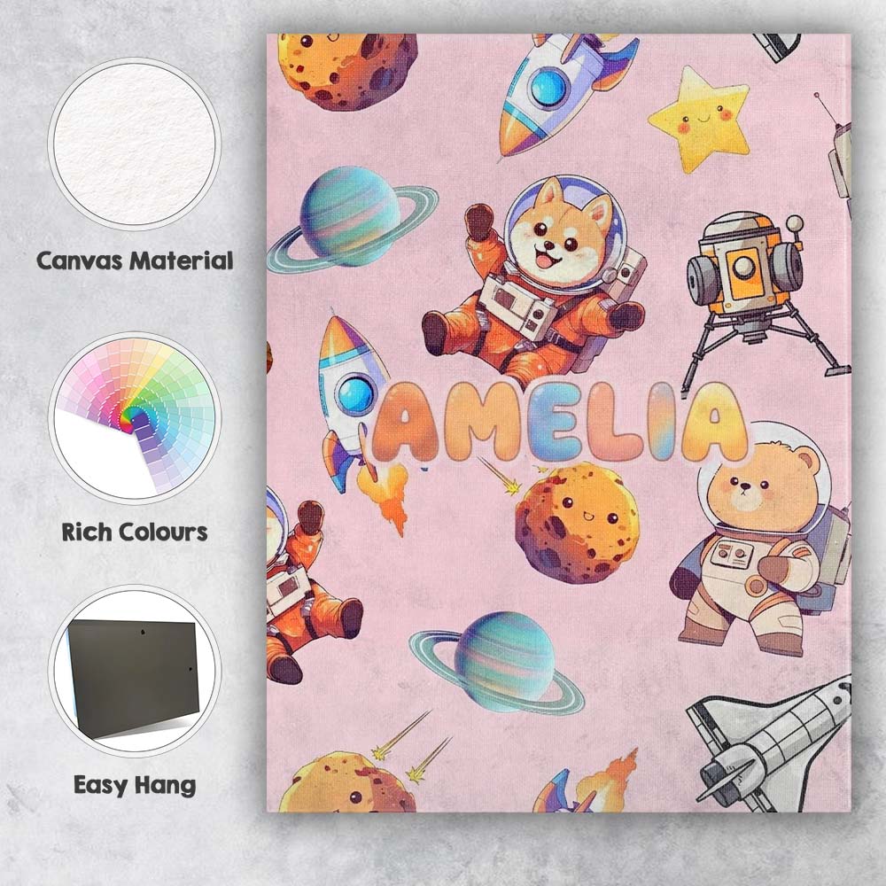 Personalised Name Space Dog Bear Astronaut Custom Unique Gift Idea Elegant Feature Canvas Wall Art Print Decor Picture Ready to Hang