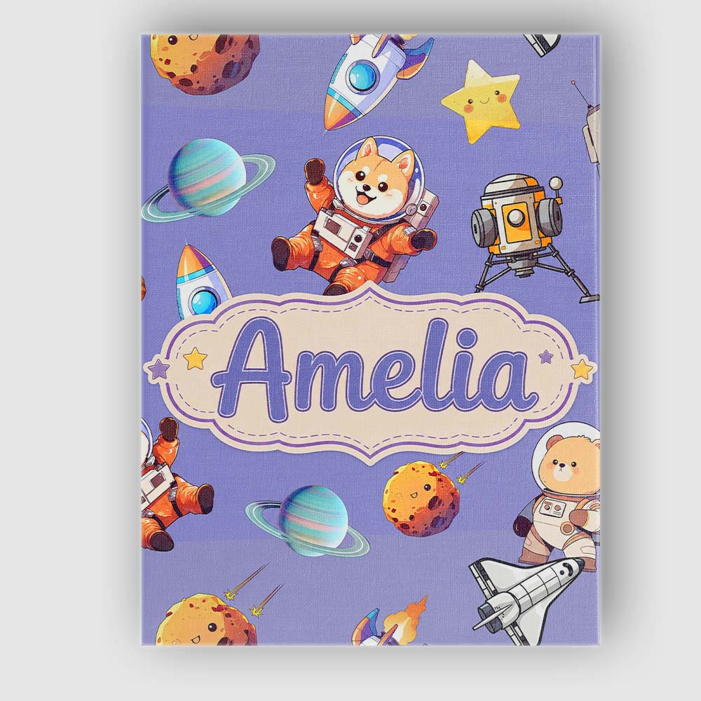 Personalised Name Space Dog Bear Astronaut Custom Unique Gift Idea Elegant Feature Canvas Wall Art Print Decor Picture Ready to Hang