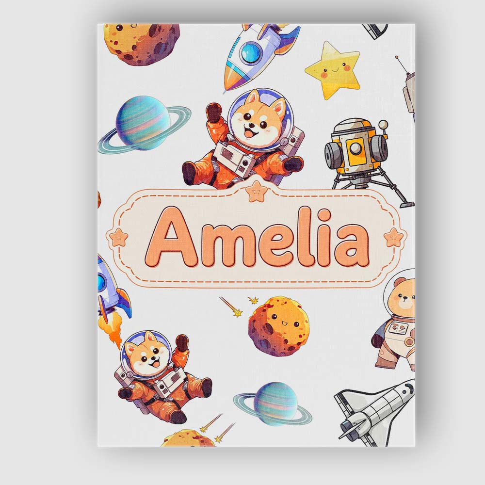 Personalised Name Space Dog Bear Astronaut Custom Unique Gift Idea Elegant Feature Canvas Wall Art Print Decor Picture Ready to Hang