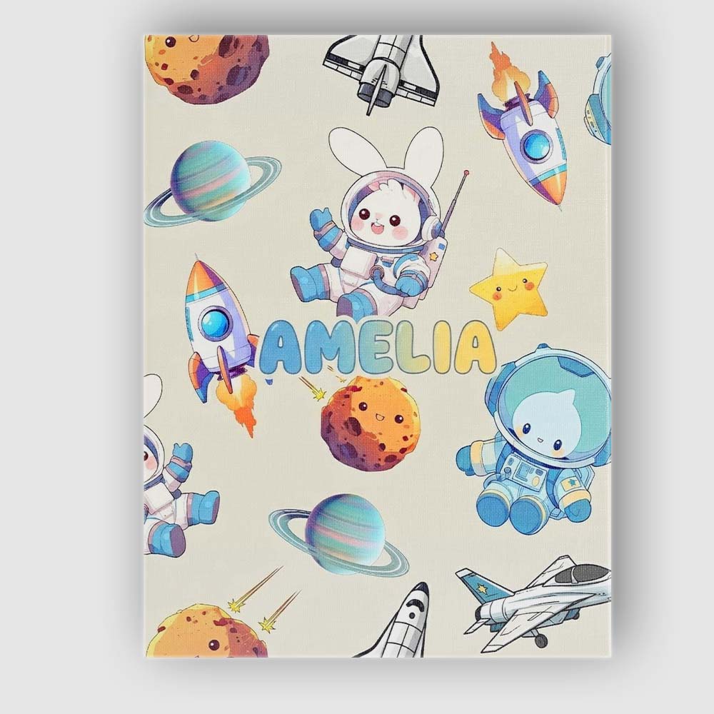 Personalised Name Space Bunny Cat Astronaut Custom Bespoke Interior Contemporary Canvas Wall Art Print Decor Picture Ready to Hang