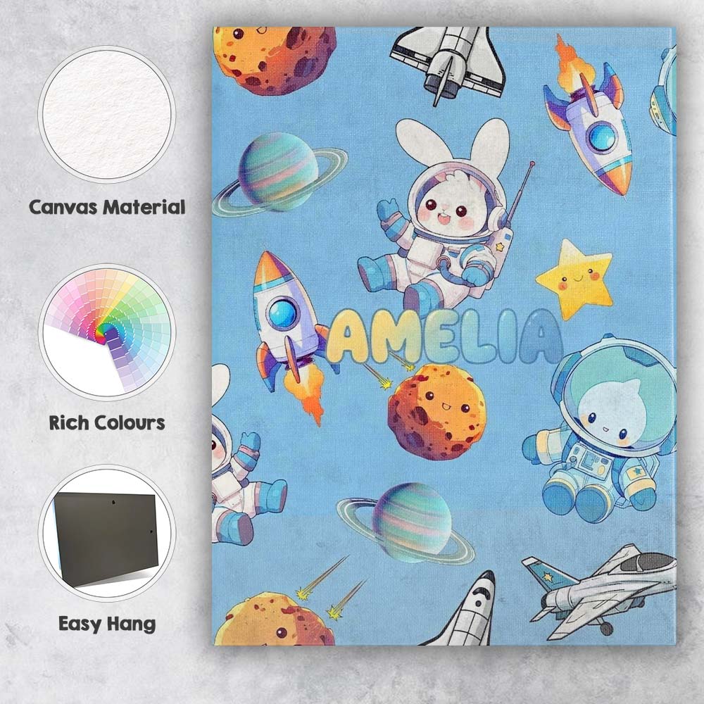 Personalised Name Space Bunny Cat Astronaut Custom Bespoke Interior Contemporary Canvas Wall Art Print Decor Picture Ready to Hang