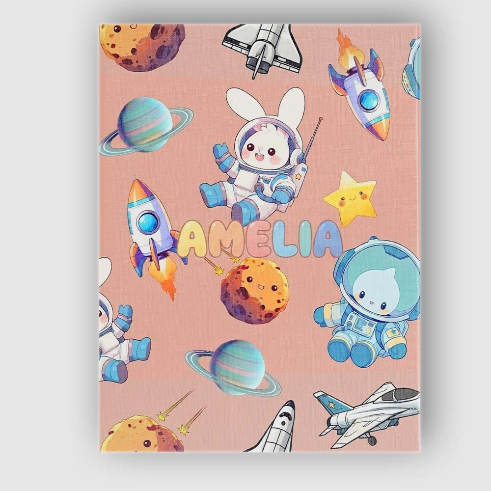 Personalised Name Space Bunny Cat Astronaut Custom Bespoke Interior Contemporary Canvas Wall Art Print Decor Picture Ready to Hang