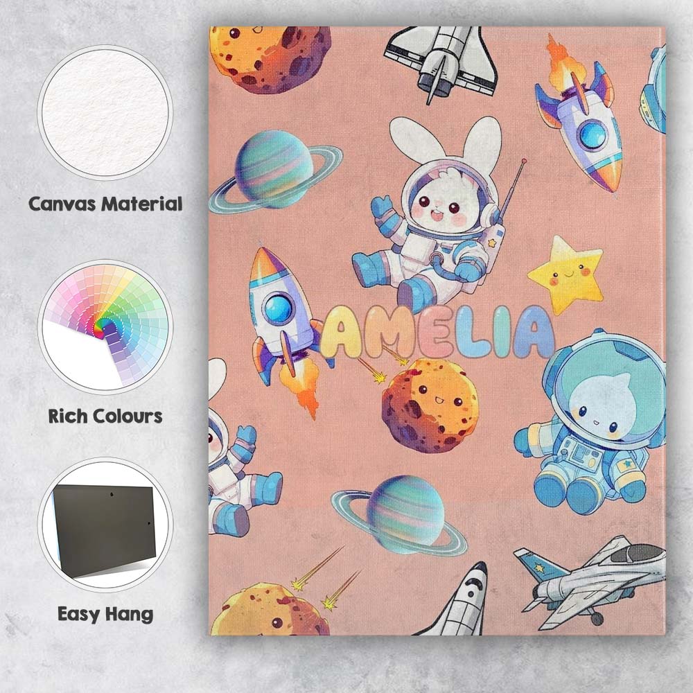 Personalised Name Space Bunny Cat Astronaut Custom Bespoke Interior Contemporary Canvas Wall Art Print Decor Picture Ready to Hang