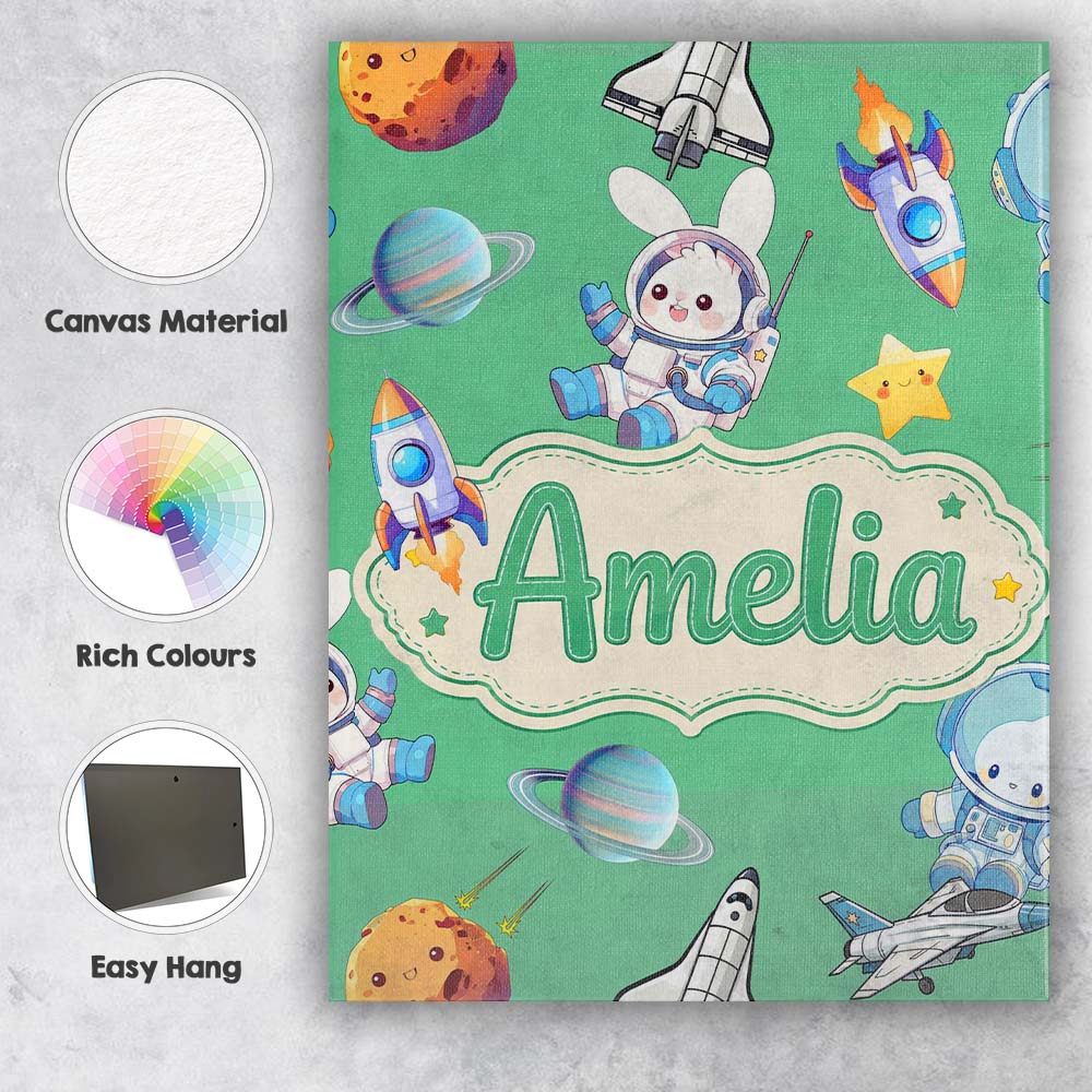 Personalised Name Space Bunny Cat Astronaut Custom Bespoke Interior Contemporary Canvas Wall Art Print Decor Picture Ready to Hang