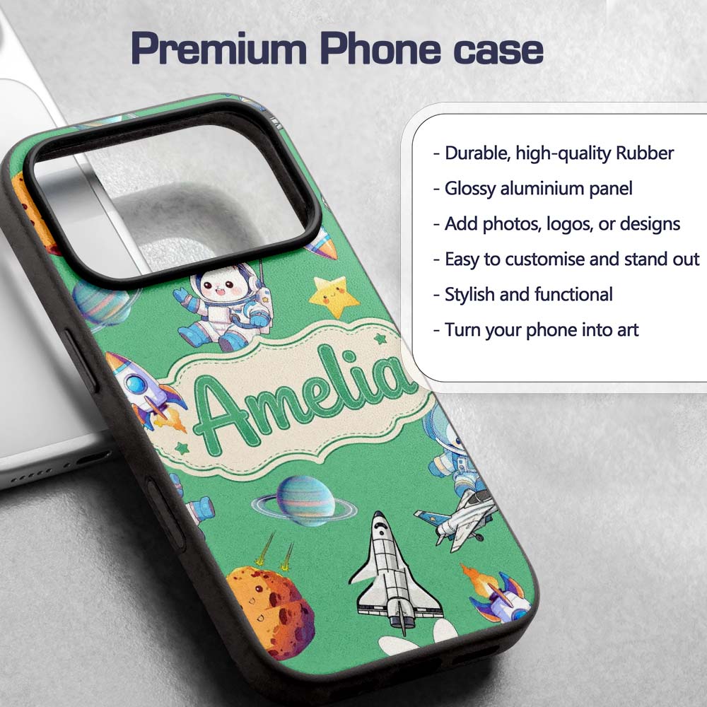Space Bunny Cat Astronaut Rockets Printed Design Custom Name Protective Phone Case Mobile Cover Durable Everyday Smartphone Shock Resistant