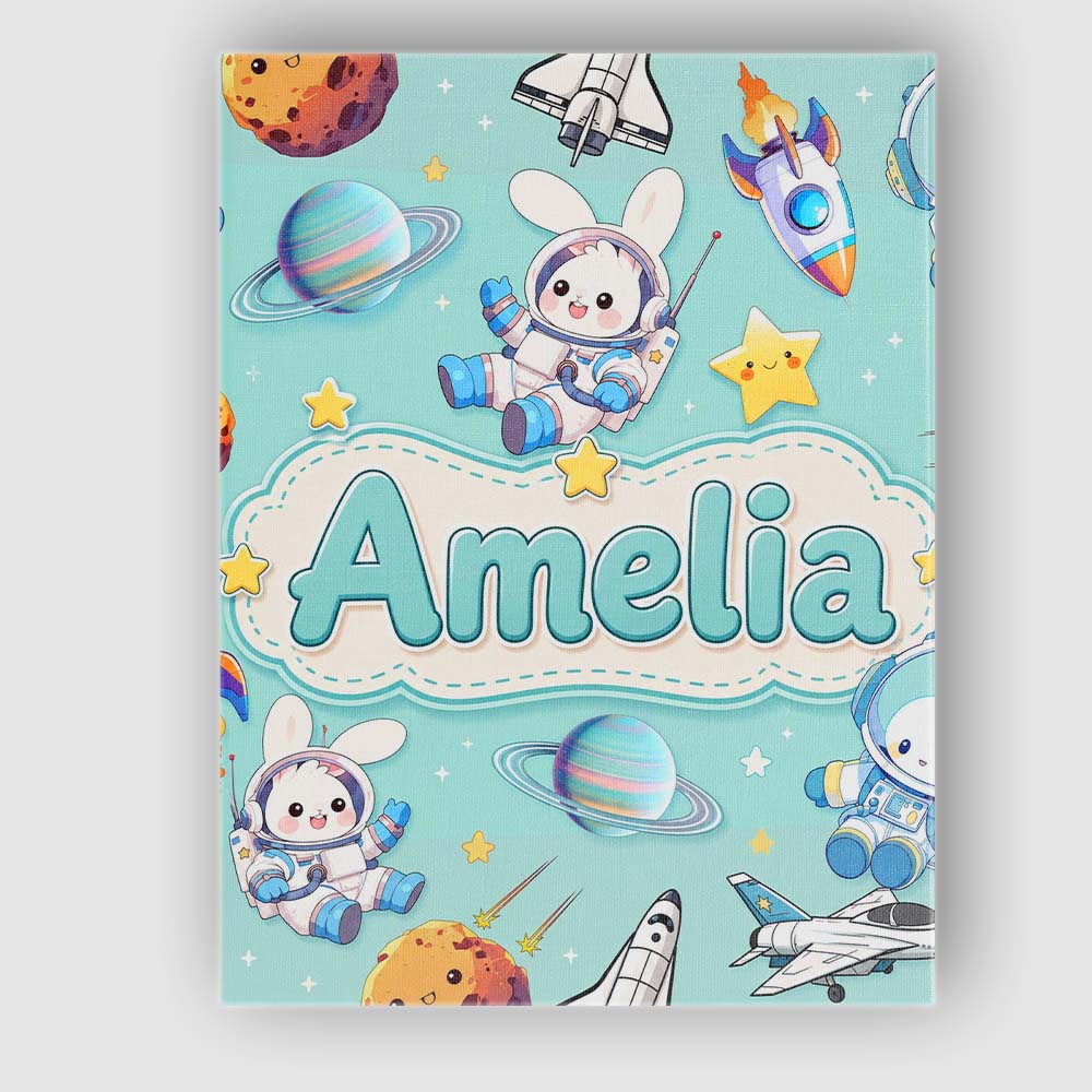 Personalised Name Space Bunny Cat Astronaut Custom Bespoke Interior Contemporary Canvas Wall Art Print Decor Picture Ready to Hang