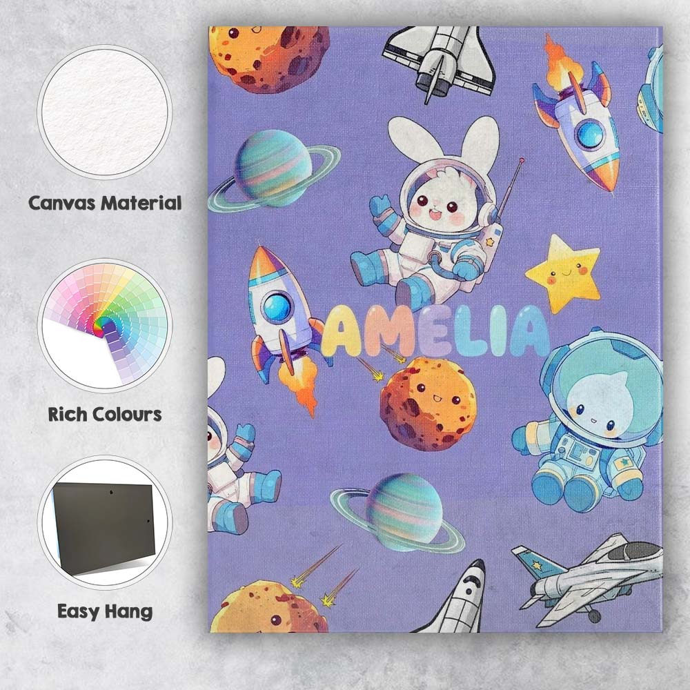 Personalised Name Space Bunny Cat Astronaut Custom Bespoke Interior Contemporary Canvas Wall Art Print Decor Picture Ready to Hang