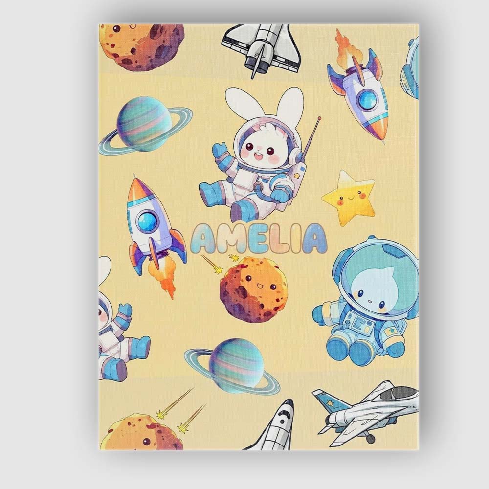 Personalised Name Space Bunny Astronaut Custom Modern Room Accent Elegant Feature Canvas Wall Art Print Decor Picture Ready to Hang