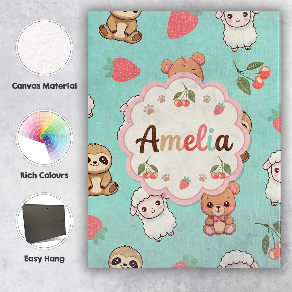 Personalised Name Cute Bear Sloth Lamb Custom Modern Room Accent Elegant Feature Canvas Wall Art Print Decor Picture Ready to Hang