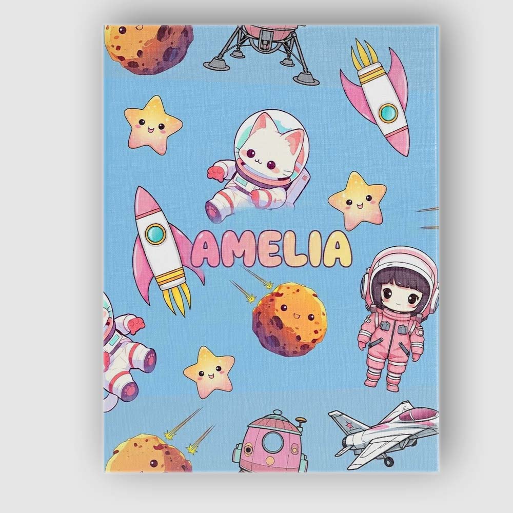 Personalised Name Space Cat Astronaut Girl Custom Unique Gift Idea Elegant Feature Canvas Wall Art Print Decor Picture Ready to Hang