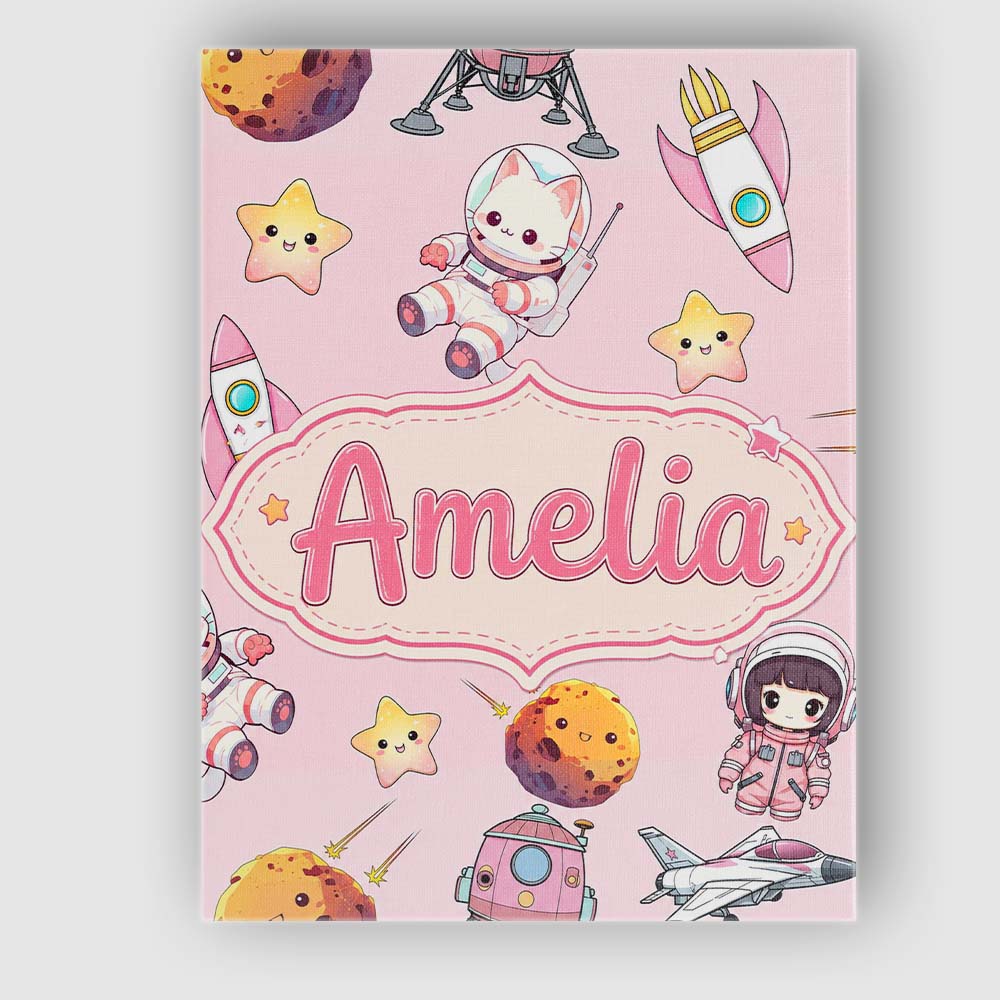 Personalised Name Space Cat Astronaut Girl Custom Unique Gift Idea Elegant Feature Canvas Wall Art Print Decor Picture Ready to Hang
