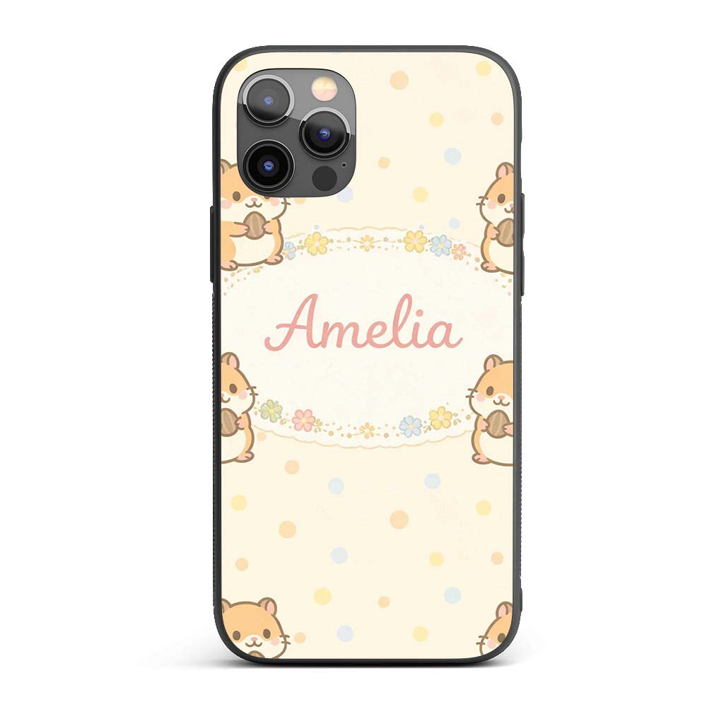 Cute Hamster Cartoon Animal Decorative Design Custom Name Protective Phone Case Mobile Cover Durable Everyday Smartphone Shock Resistant