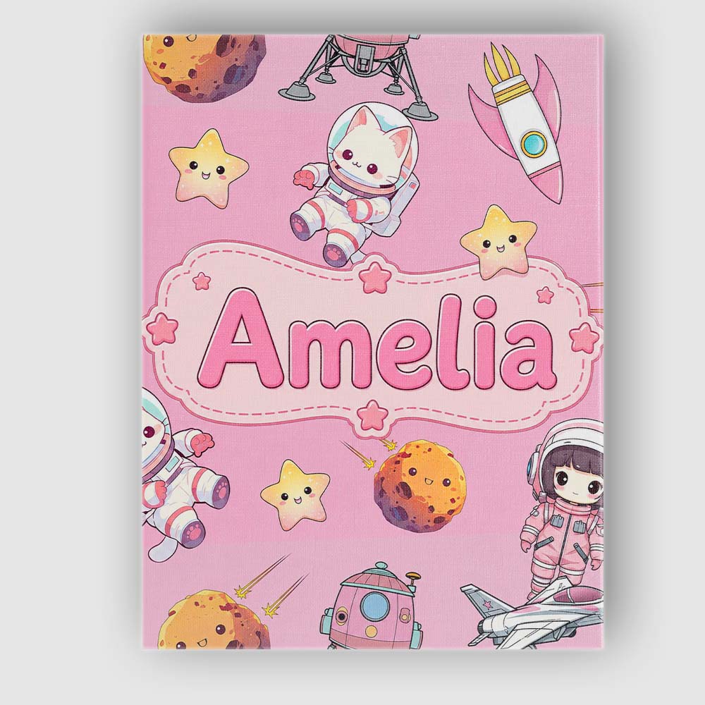 Personalised Name Space Cat Astronaut Girl Custom Unique Gift Idea Elegant Feature Canvas Wall Art Print Decor Picture Ready to Hang