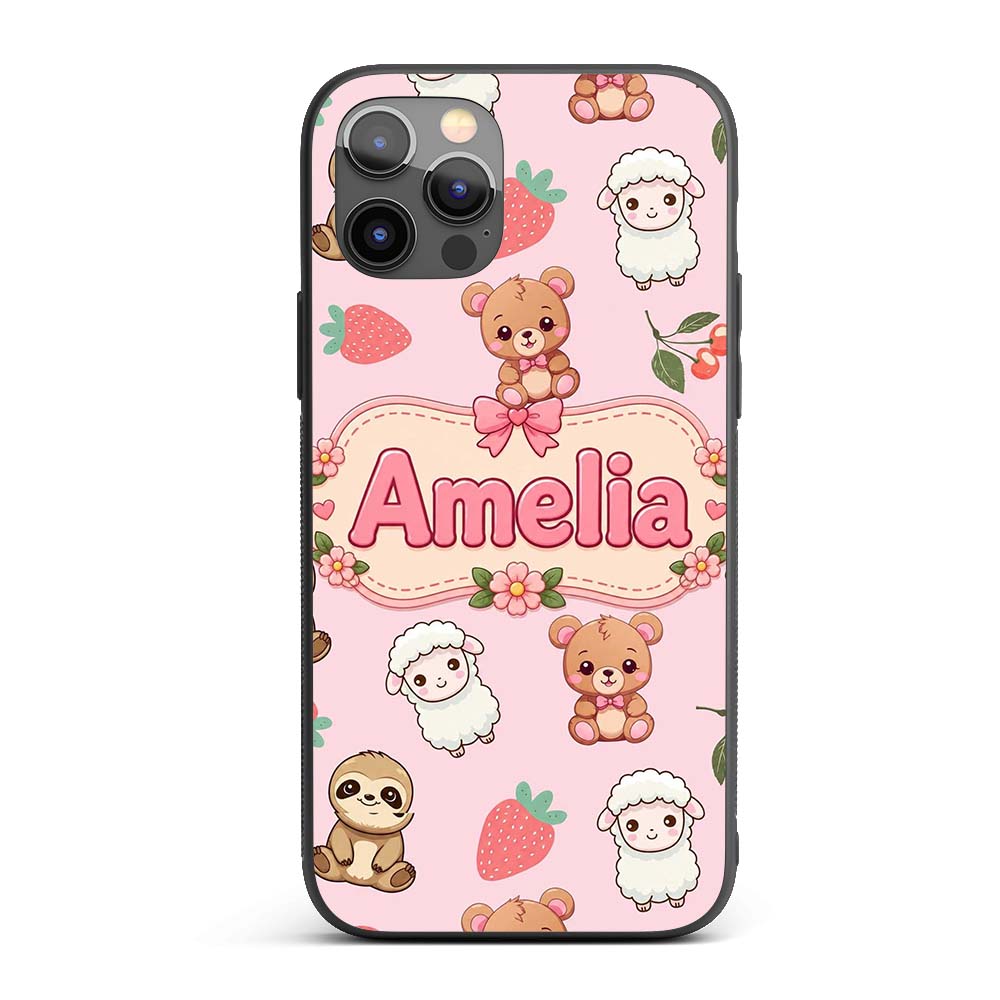 Cute Bear Sloth Lamb Cherry Strawberry Seamless Custom Name Protective Phone Case Mobile Cover Durable Everyday Smartphone Shock Resistant