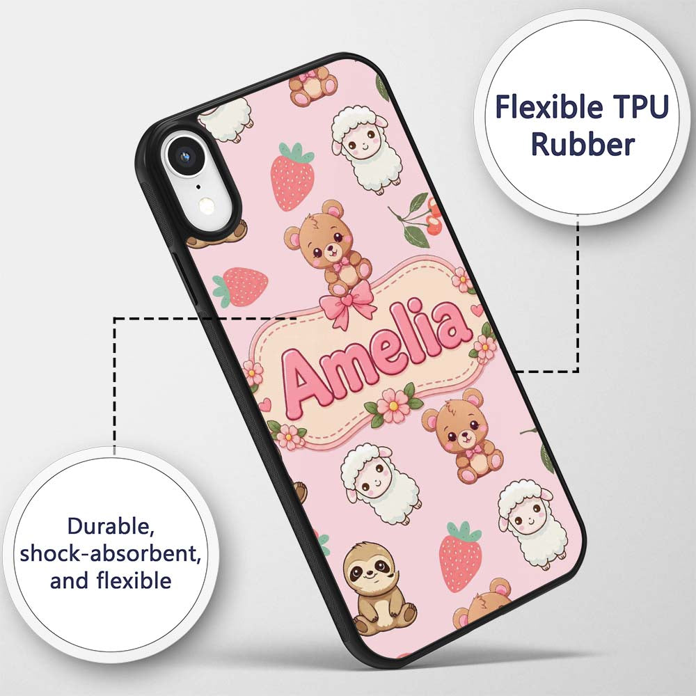 Cute Bear Sloth Lamb Cherry Strawberry Seamless Custom Name Protective Phone Case Mobile Cover Durable Everyday Smartphone Shock Resistant