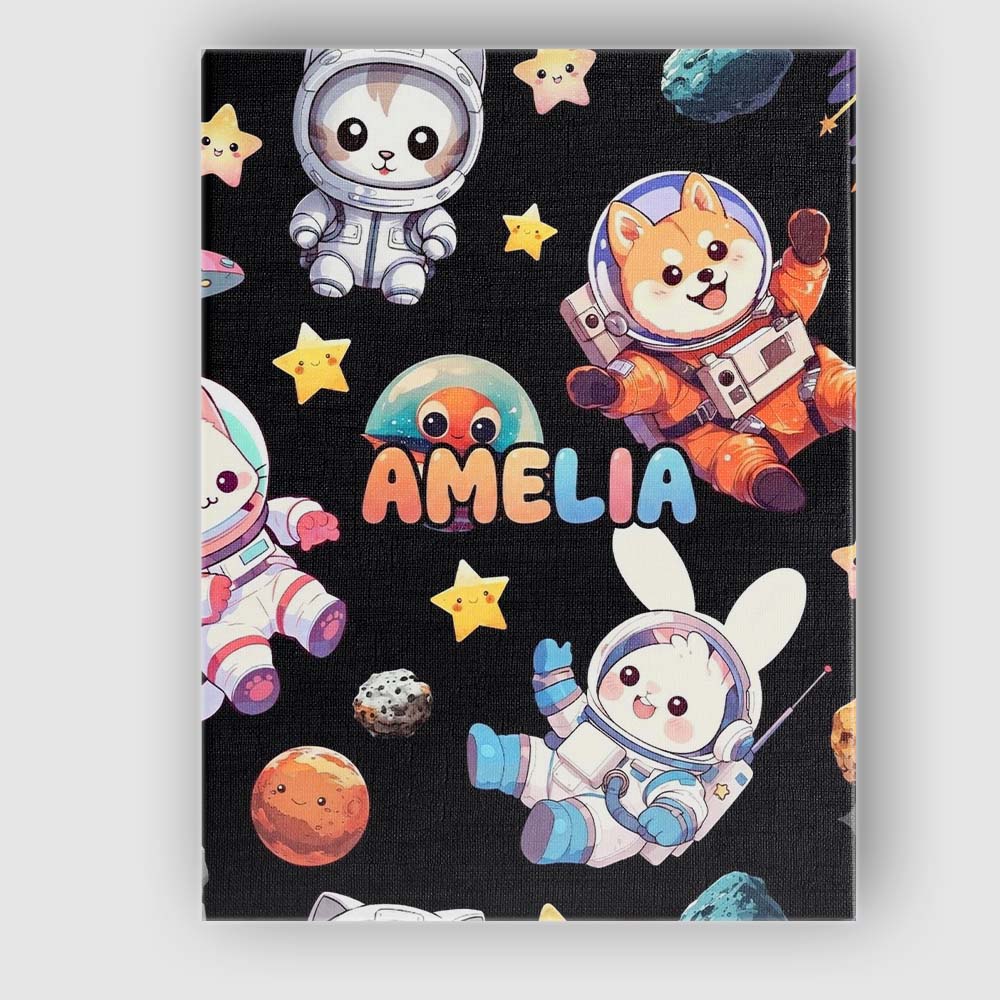 Personalised Name Space Animals Astronaut Custom Unique Gift Idea Elegant Feature Canvas Wall Art Print Decor Picture Ready to Hang