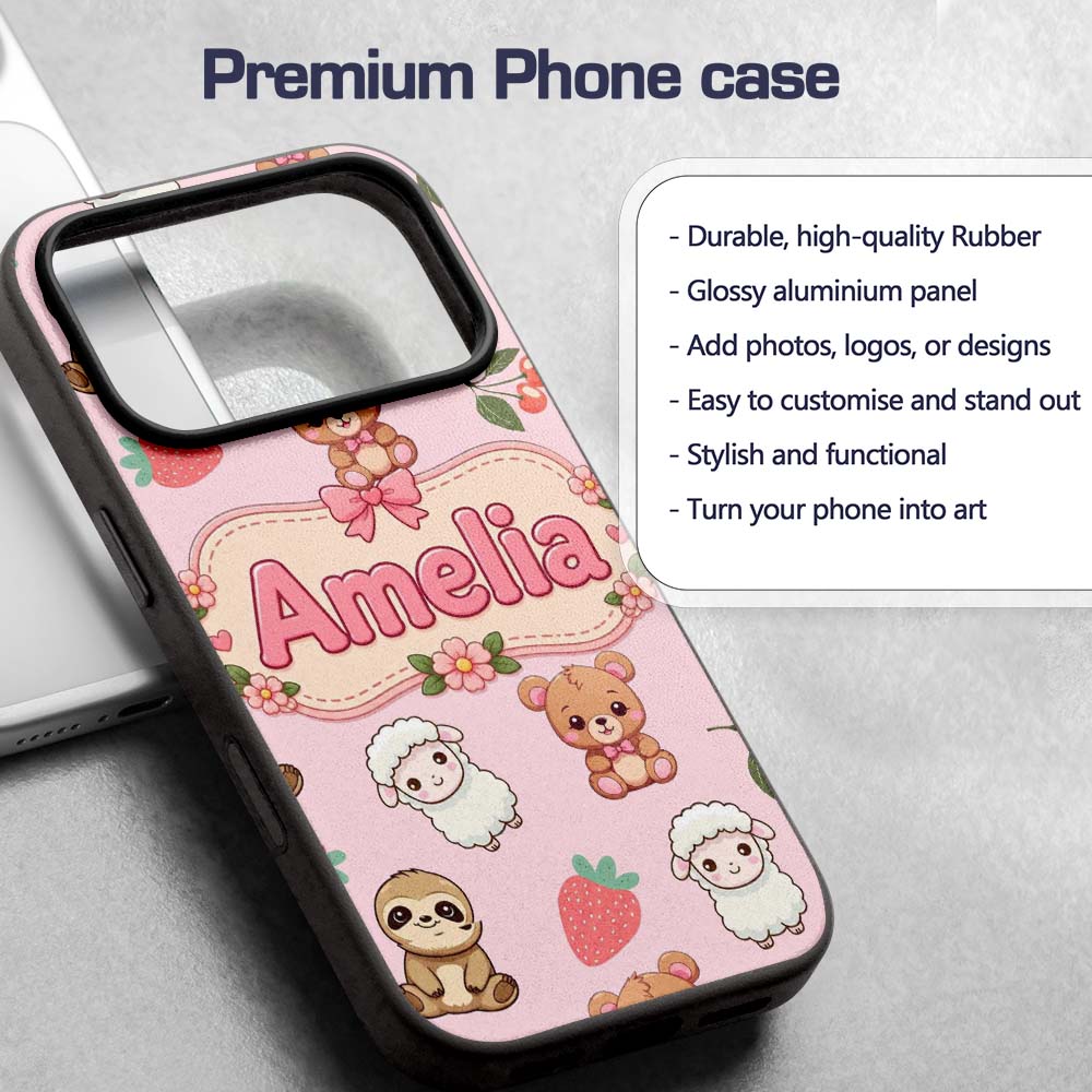 Cute Bear Sloth Lamb Cherry Strawberry Seamless Custom Name Protective Phone Case Mobile Cover Durable Everyday Smartphone Shock Resistant