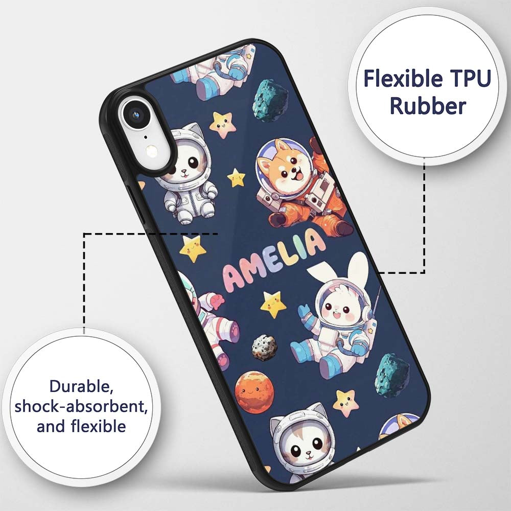 Space Animals Astronaut Dog Bunny Printed Design Custom Name Protective Phone Case Mobile Cover Durable Everyday Smartphone Shock Resistant