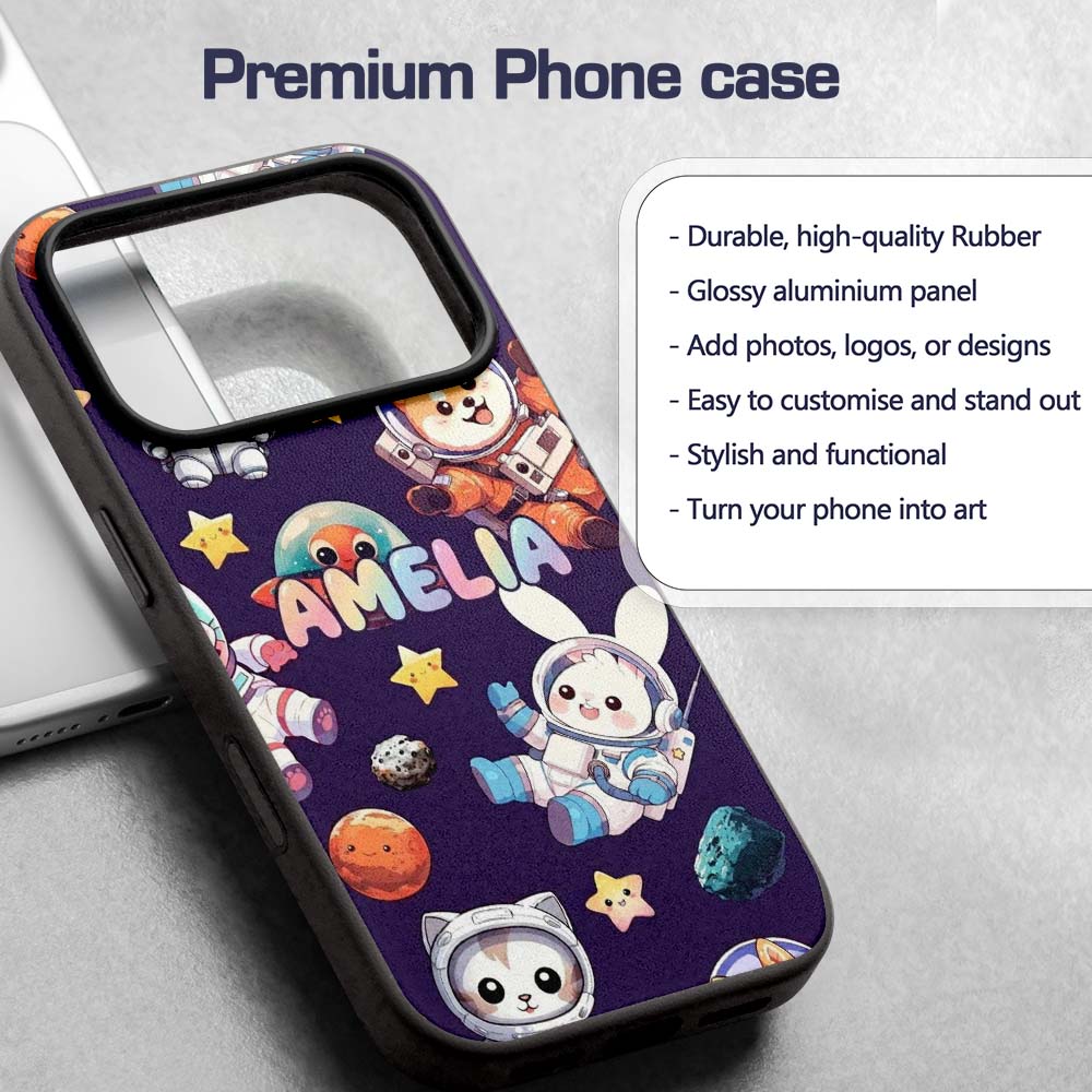 Space Animals Astronaut Dog Bunny Printed Design Custom Name Protective Phone Case Mobile Cover Durable Everyday Smartphone Shock Resistant