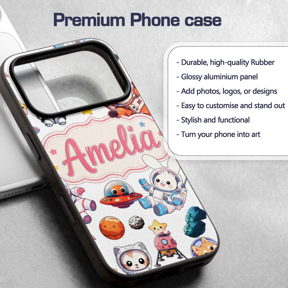 Space Animals Astronaut Dog Bunny Printed Design Custom Name Protective Phone Case Mobile Cover Durable Everyday Smartphone Shock Resistant