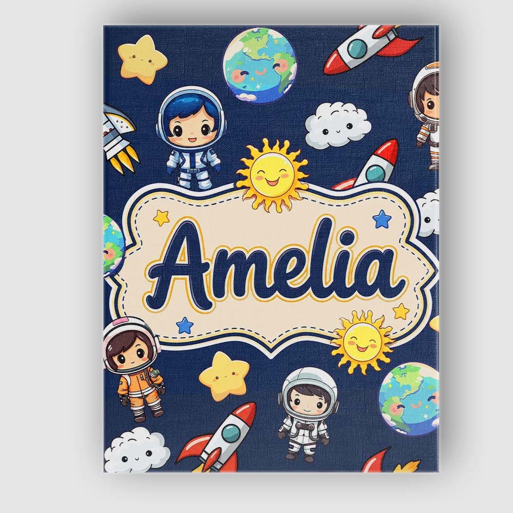Personalised Name Cute Cartoon Space Custom Premium Decorative Design Modern Room Accent Canvas Wall Art Print Decor Picture Ready to Hang