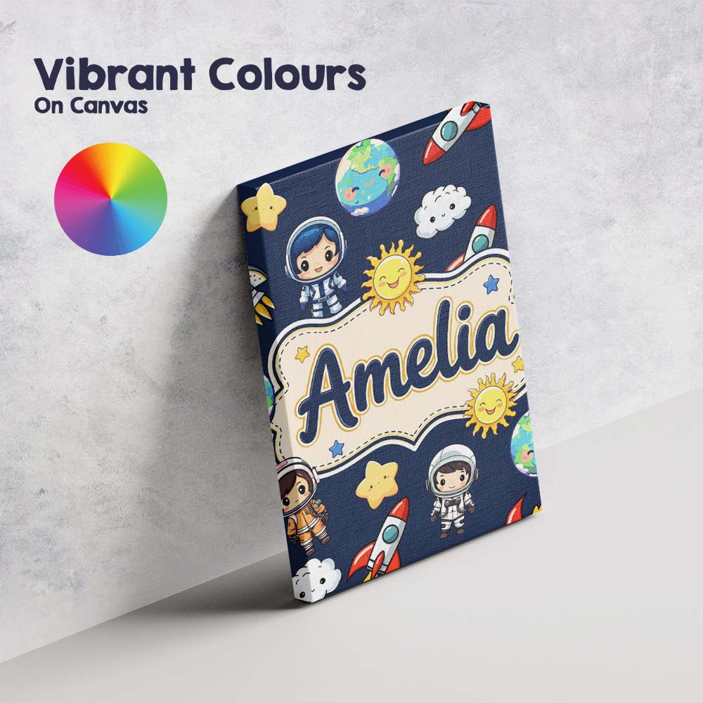 Personalised Name Cute Cartoon Space Custom Premium Decorative Design Modern Room Accent Canvas Wall Art Print Decor Picture Ready to Hang