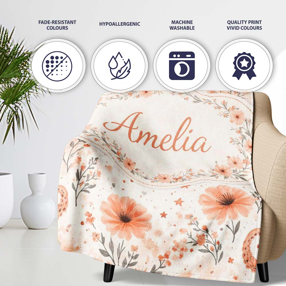 Cute Octopus Floral Seamless Pattern Charming Decor Lovely Personalised Custom Name Super Soft Fleece Blanket Bed Sofa Throw