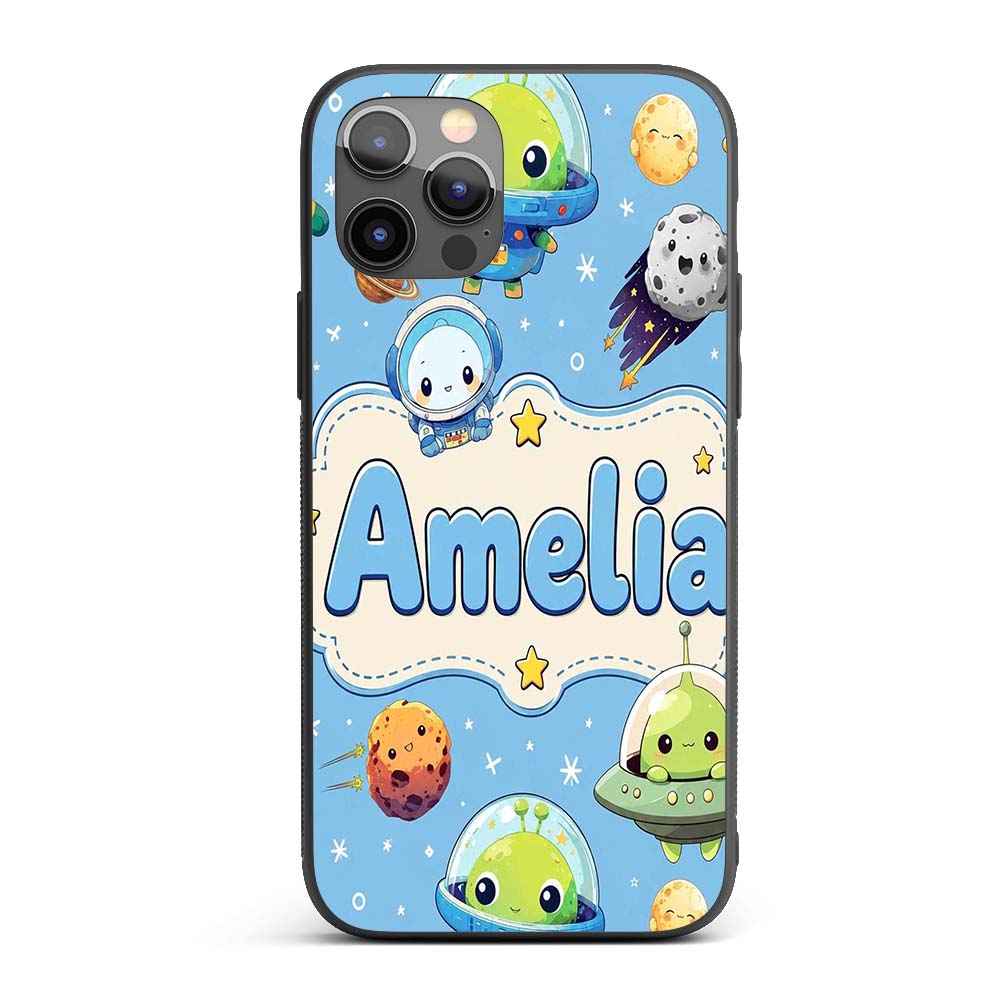 Space Astronaut Alien UFO Planets Meteors Stars Custom Name Protective Phone Case Mobile Cover Durable Everyday Smartphone Shock Resistant
