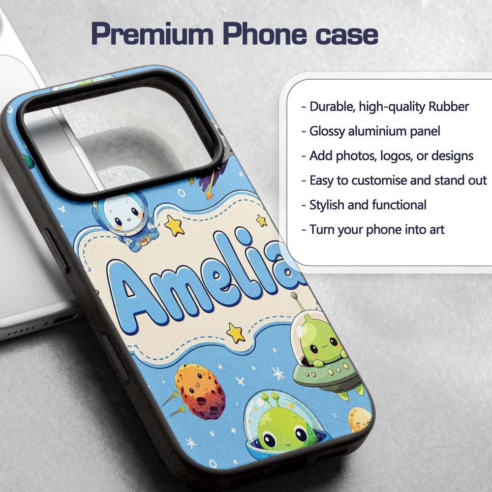 Space Astronaut Alien UFO Planets Meteors Stars Custom Name Protective Phone Case Mobile Cover Durable Everyday Smartphone Shock Resistant