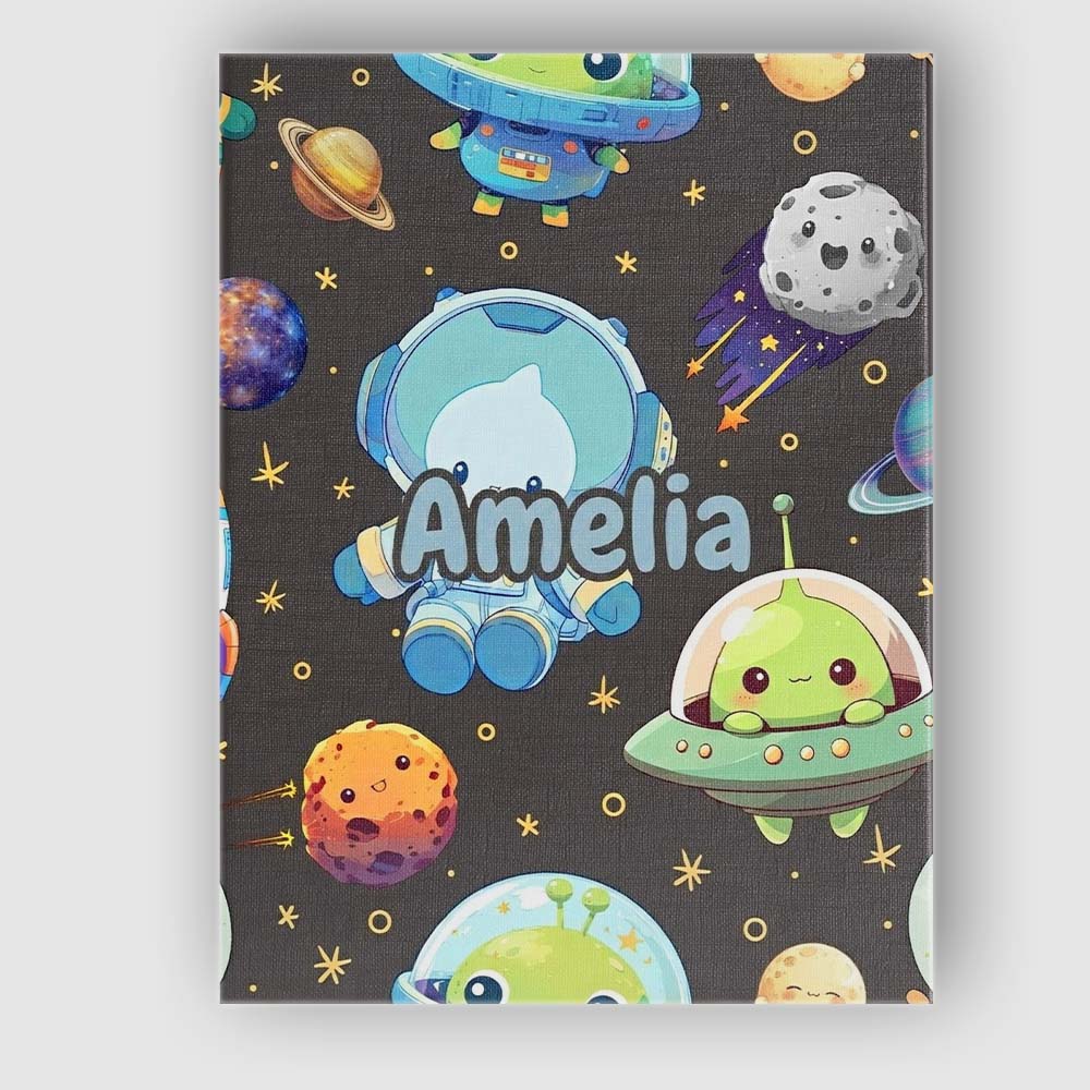 Personalised Name Space Astronaut Alien UFO Custom Bespoke Interior Contemporary Canvas Wall Art Print Decor Picture Ready to Hang