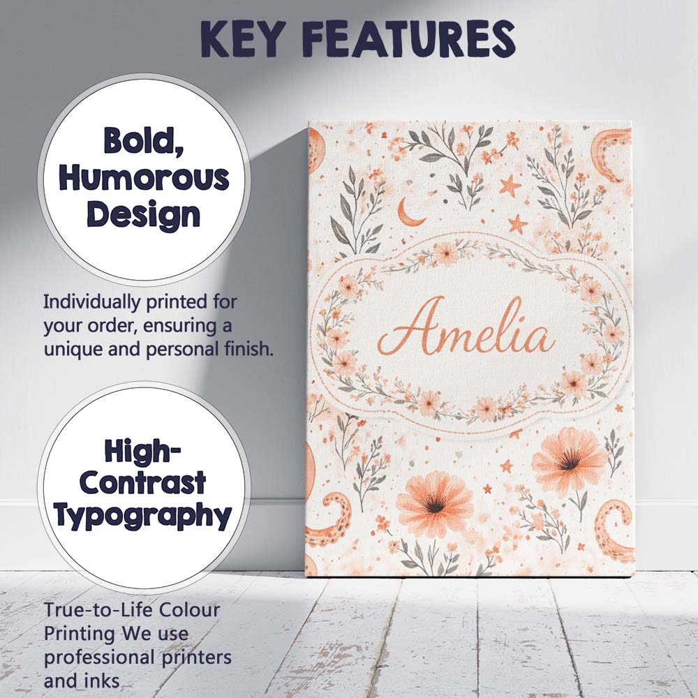 Personalised Name Cute Octopus Floral Seamless Pattern Charming Custom Statement Canvas Wall Art Print Decor Picture Ready to Hang