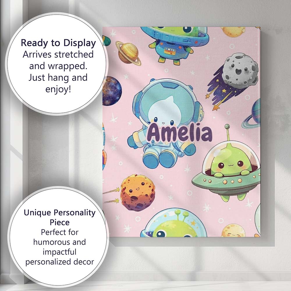 Personalised Name Space Astronaut Alien UFO Custom Bespoke Interior Contemporary Canvas Wall Art Print Decor Picture Ready to Hang