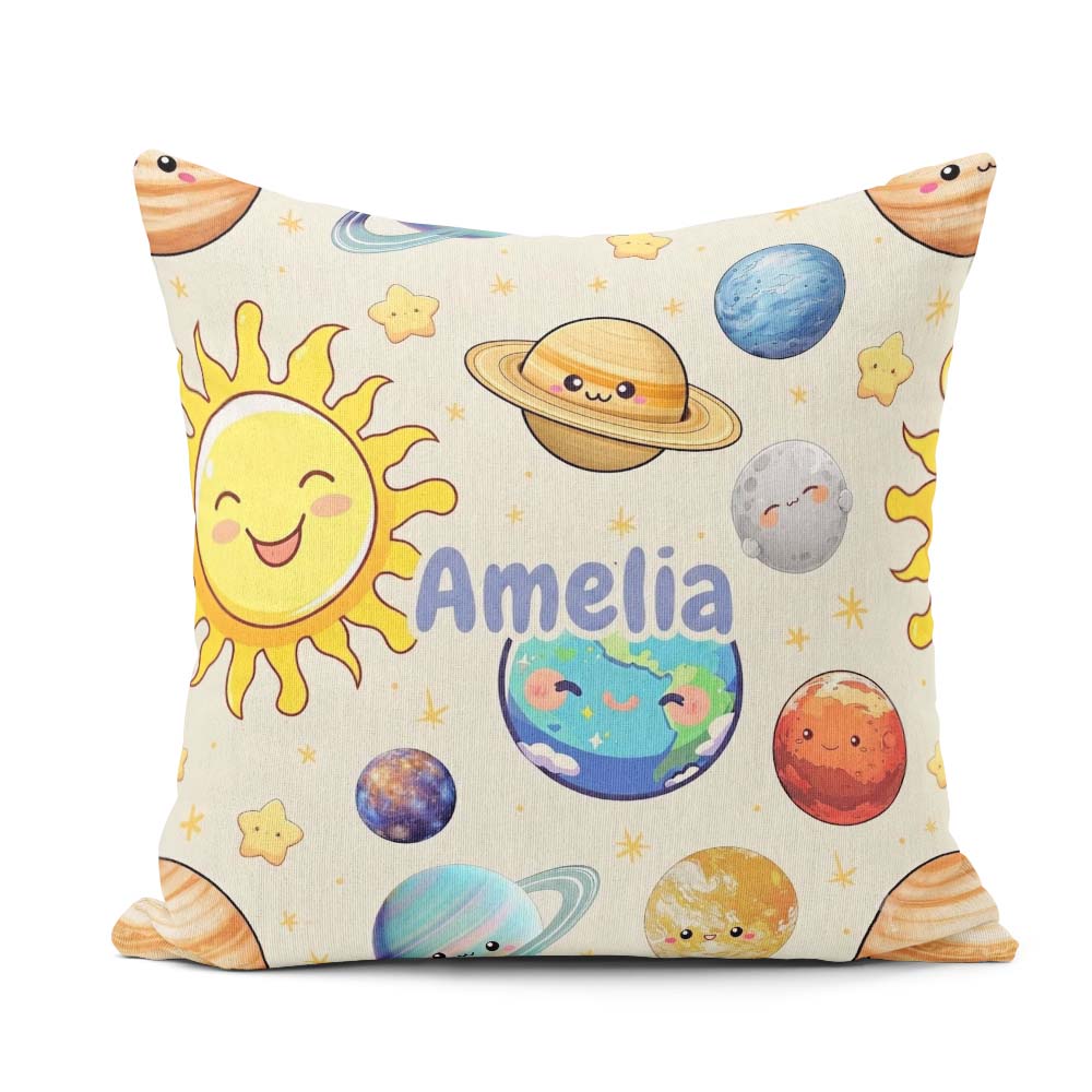 Custom Name Solar System Sun Earth Saturn Planets Stars Seamless Square Filled Cushion Throw Pillow Sofa Bed Home Decor Zip Washable UK Made