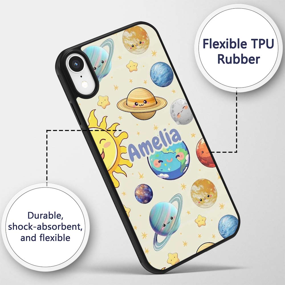Solar System Sun Earth Saturn Printed Design Custom Name Protective Phone Case Mobile Cover Durable Everyday Smartphone Shock Resistant