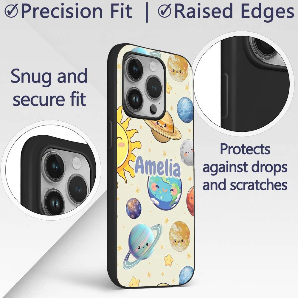Solar System Sun Earth Saturn Printed Design Custom Name Protective Phone Case Mobile Cover Durable Everyday Smartphone Shock Resistant