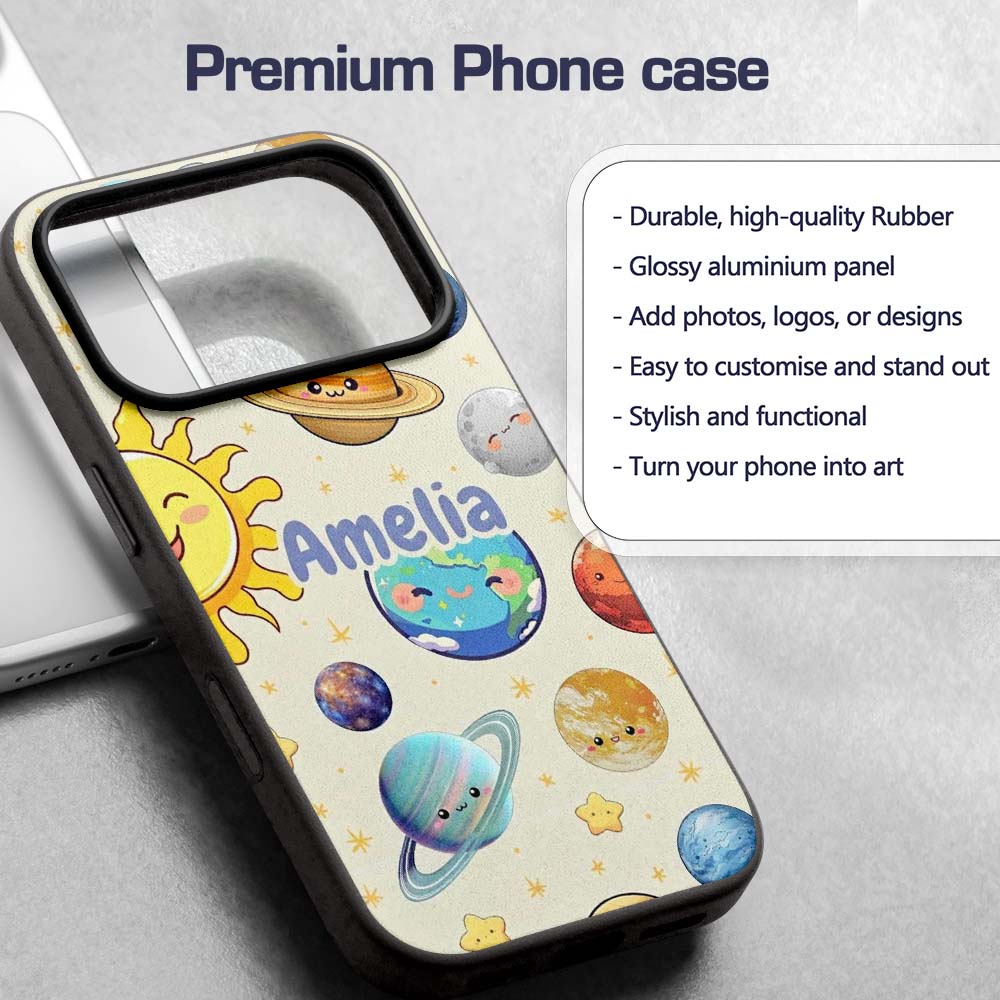 Solar System Sun Earth Saturn Printed Design Custom Name Protective Phone Case Mobile Cover Durable Everyday Smartphone Shock Resistant