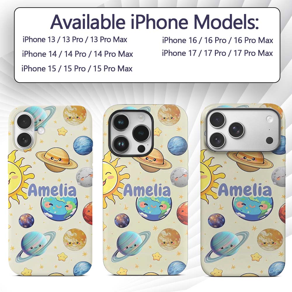 Solar System Sun Earth Saturn Printed Design Custom Name Protective Phone Case Mobile Cover Durable Everyday Smartphone Shock Resistant