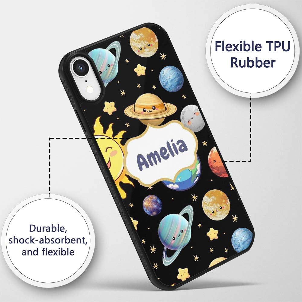 Solar System Sun Earth Saturn Printed Design Custom Name Protective Phone Case Mobile Cover Durable Everyday Smartphone Shock Resistant