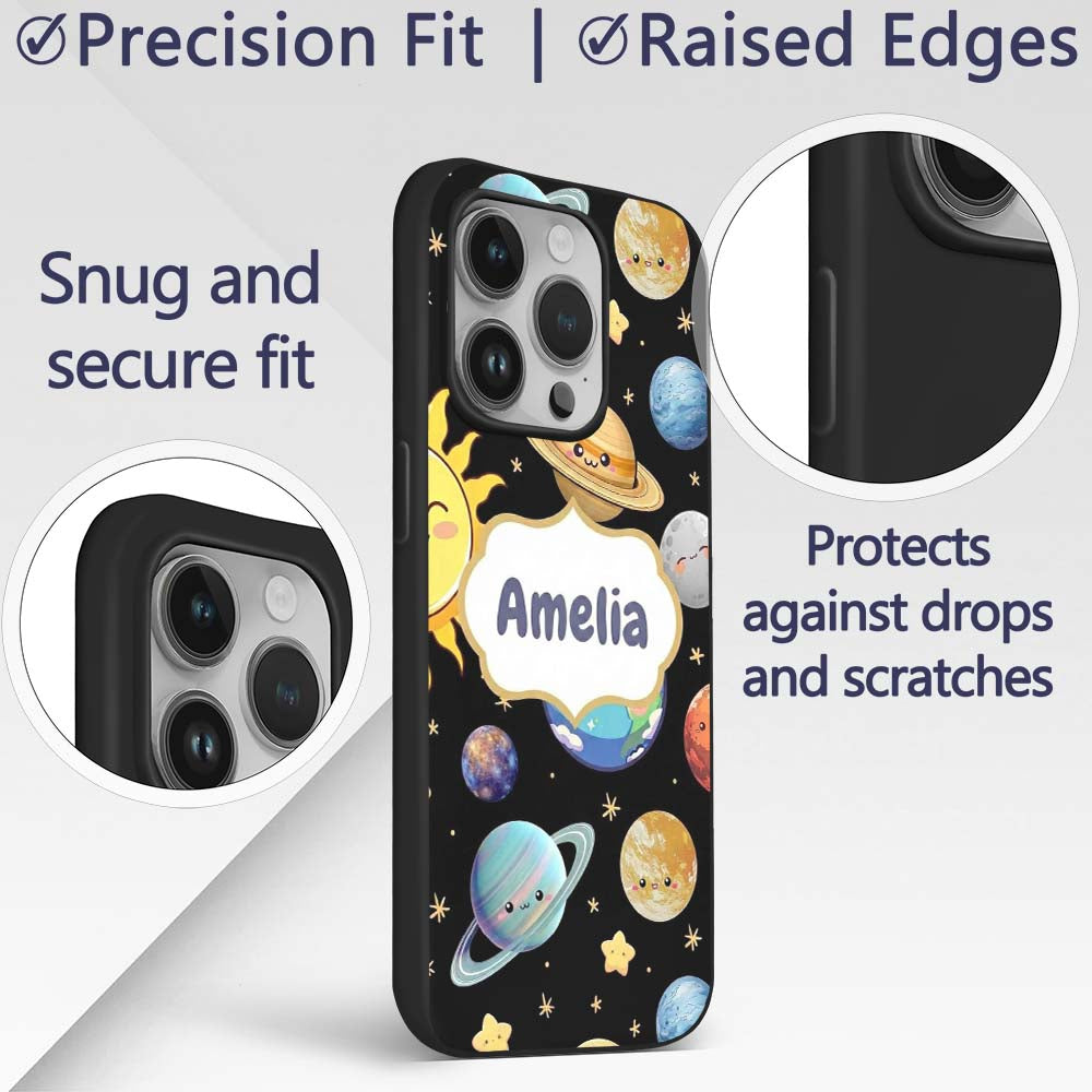 Solar System Sun Earth Saturn Printed Design Custom Name Protective Phone Case Mobile Cover Durable Everyday Smartphone Shock Resistant