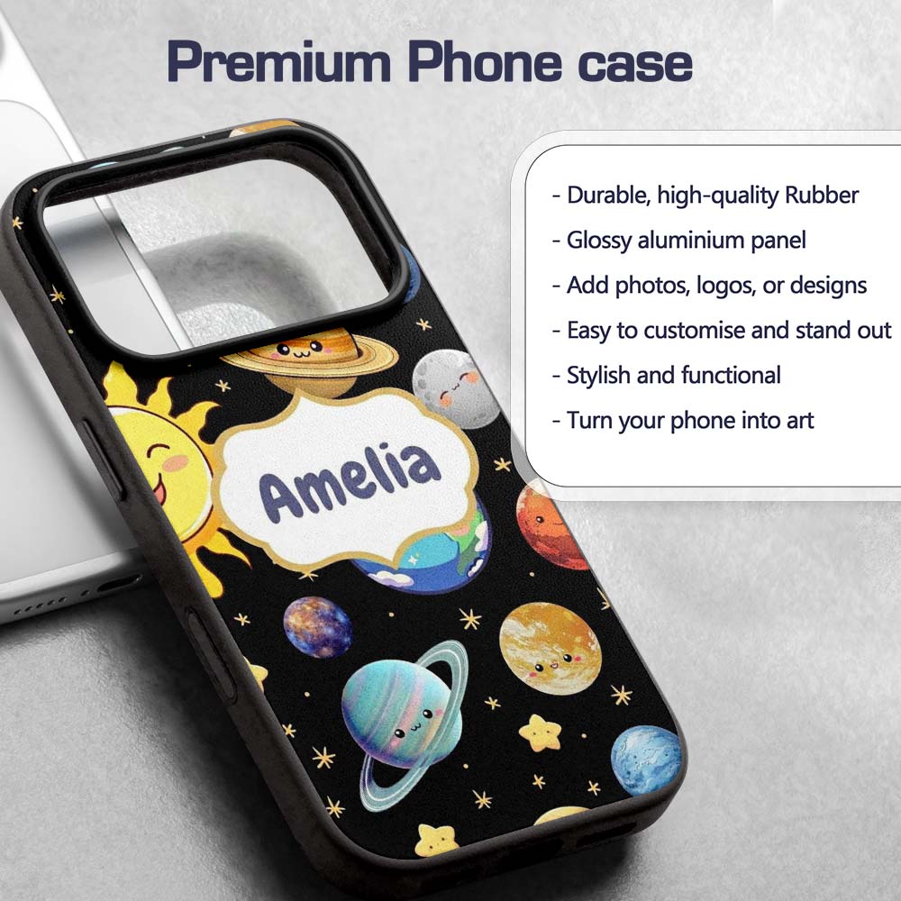 Solar System Sun Earth Saturn Printed Design Custom Name Protective Phone Case Mobile Cover Durable Everyday Smartphone Shock Resistant