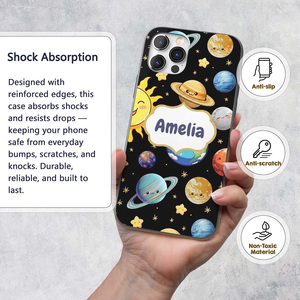 Solar System Sun Earth Saturn Printed Design Custom Name Protective Phone Case Mobile Cover Durable Everyday Smartphone Shock Resistant