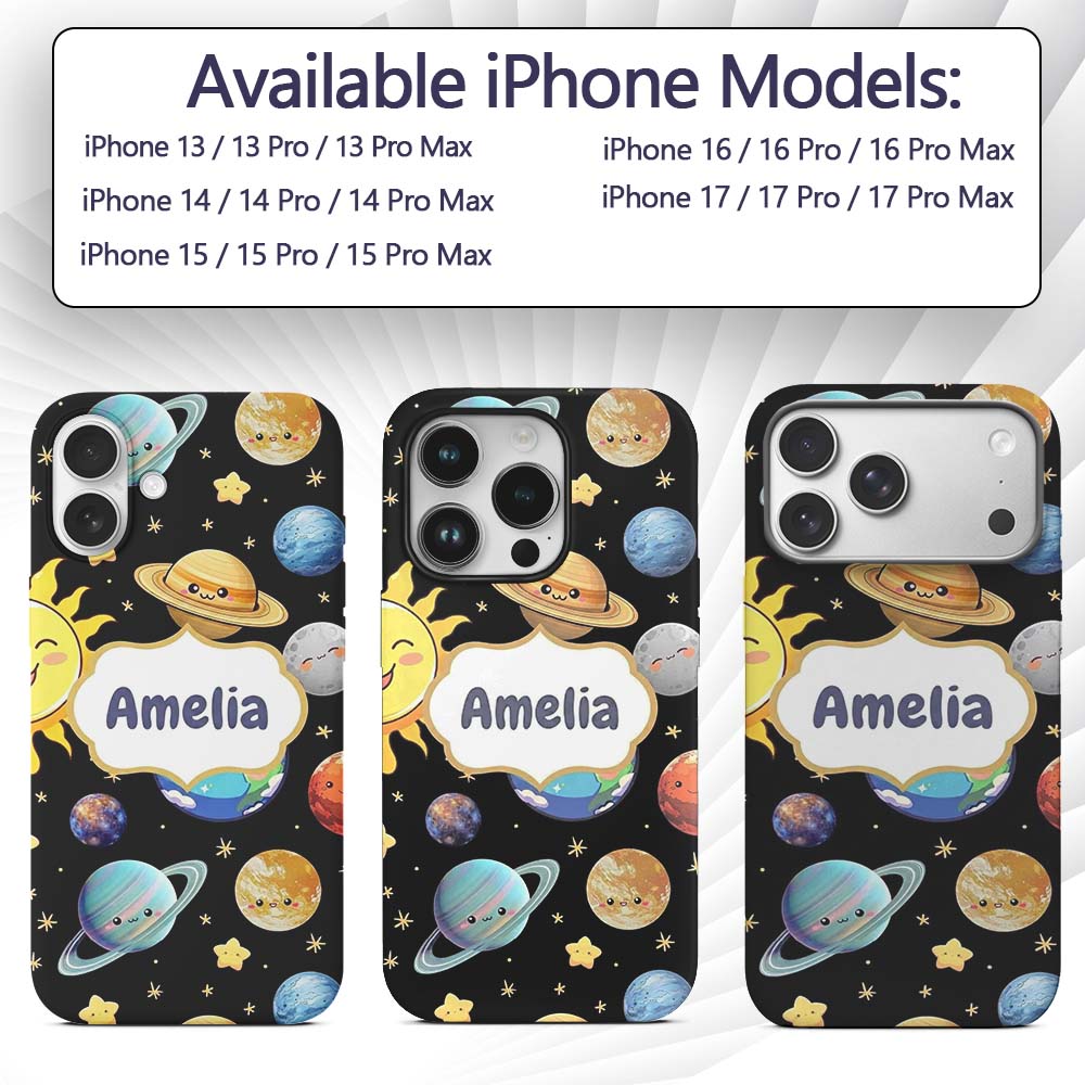 Solar System Sun Earth Saturn Printed Design Custom Name Protective Phone Case Mobile Cover Durable Everyday Smartphone Shock Resistant