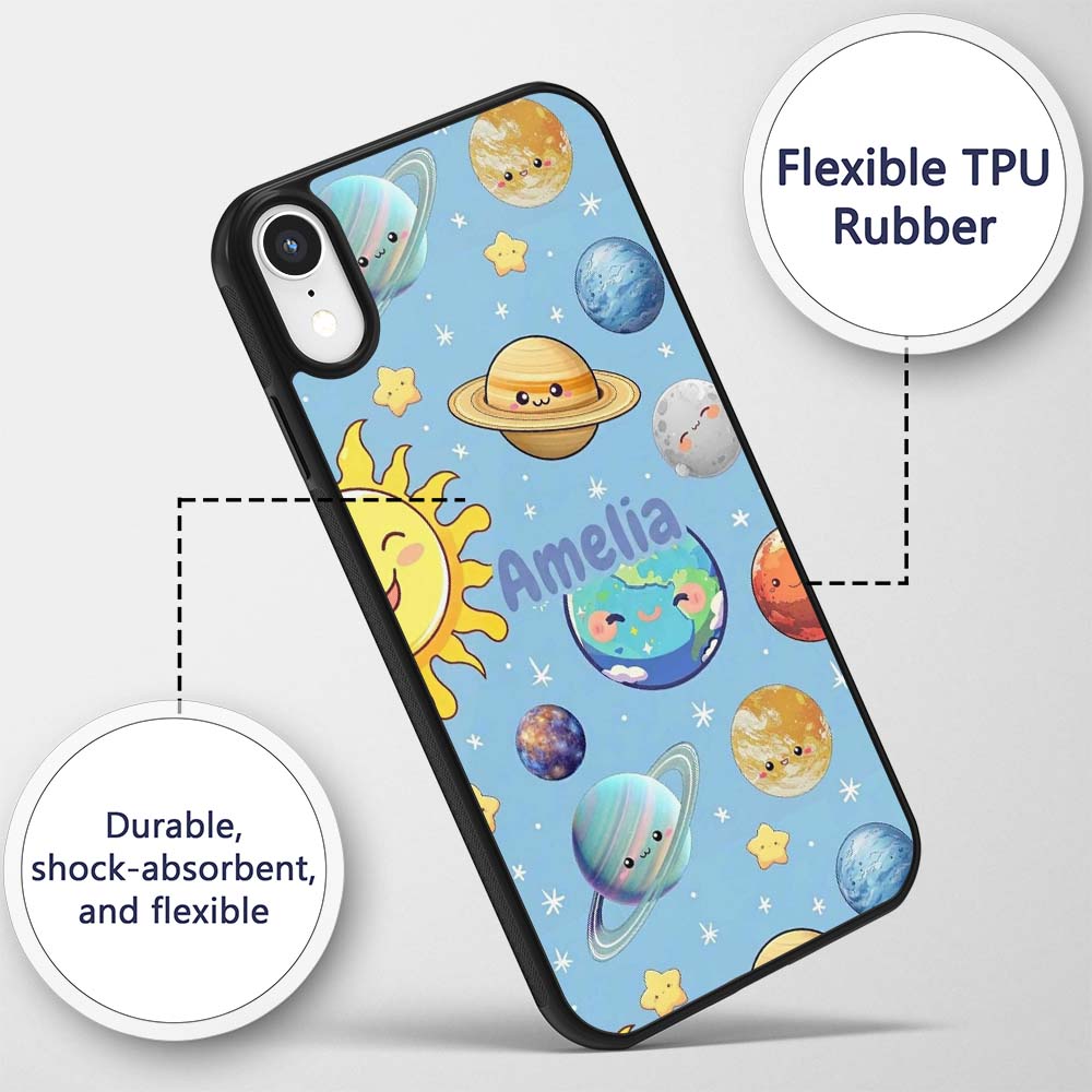 Solar System Sun Earth Saturn Printed Design Custom Name Protective Phone Case Mobile Cover Durable Everyday Smartphone Shock Resistant