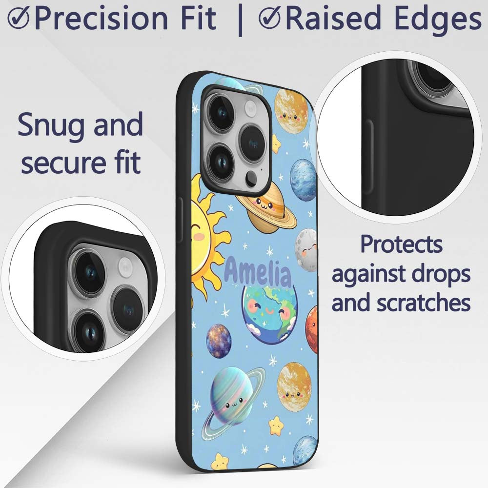 Solar System Sun Earth Saturn Printed Design Custom Name Protective Phone Case Mobile Cover Durable Everyday Smartphone Shock Resistant