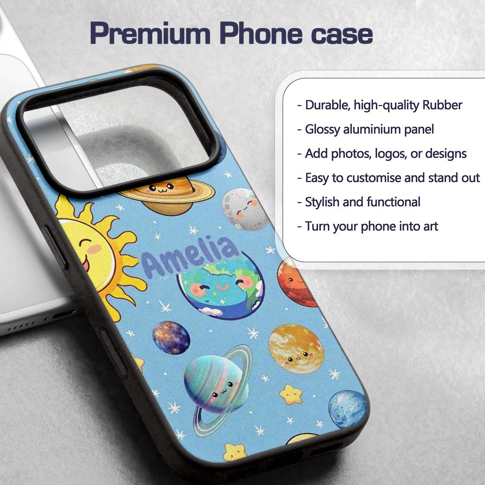 Solar System Sun Earth Saturn Printed Design Custom Name Protective Phone Case Mobile Cover Durable Everyday Smartphone Shock Resistant
