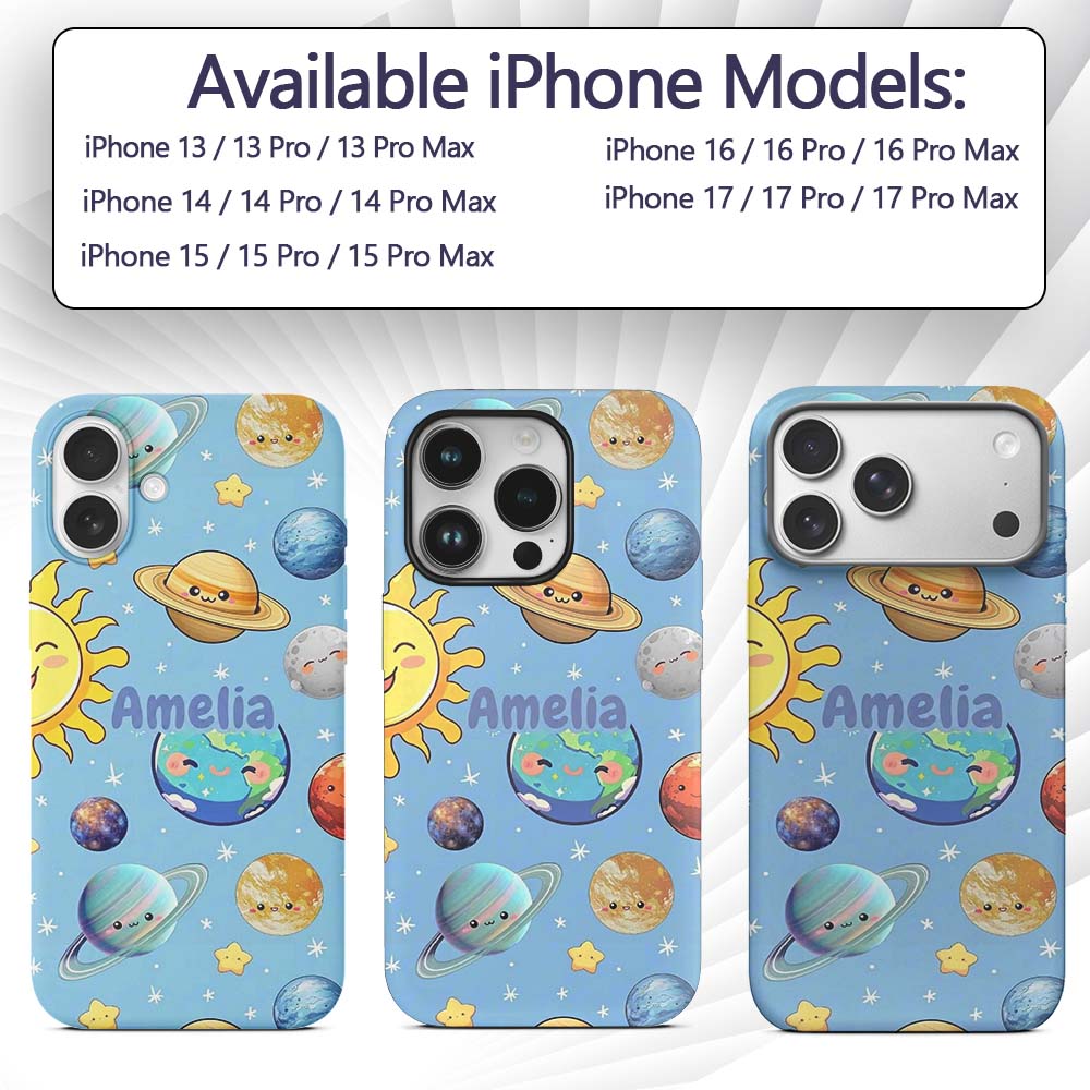Solar System Sun Earth Saturn Printed Design Custom Name Protective Phone Case Mobile Cover Durable Everyday Smartphone Shock Resistant