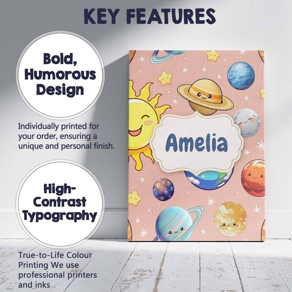 Personalised Name Solar System Sun Earth Custom Unique Gift Idea Elegant Feature Canvas Wall Art Print Decor Picture Ready to Hang
