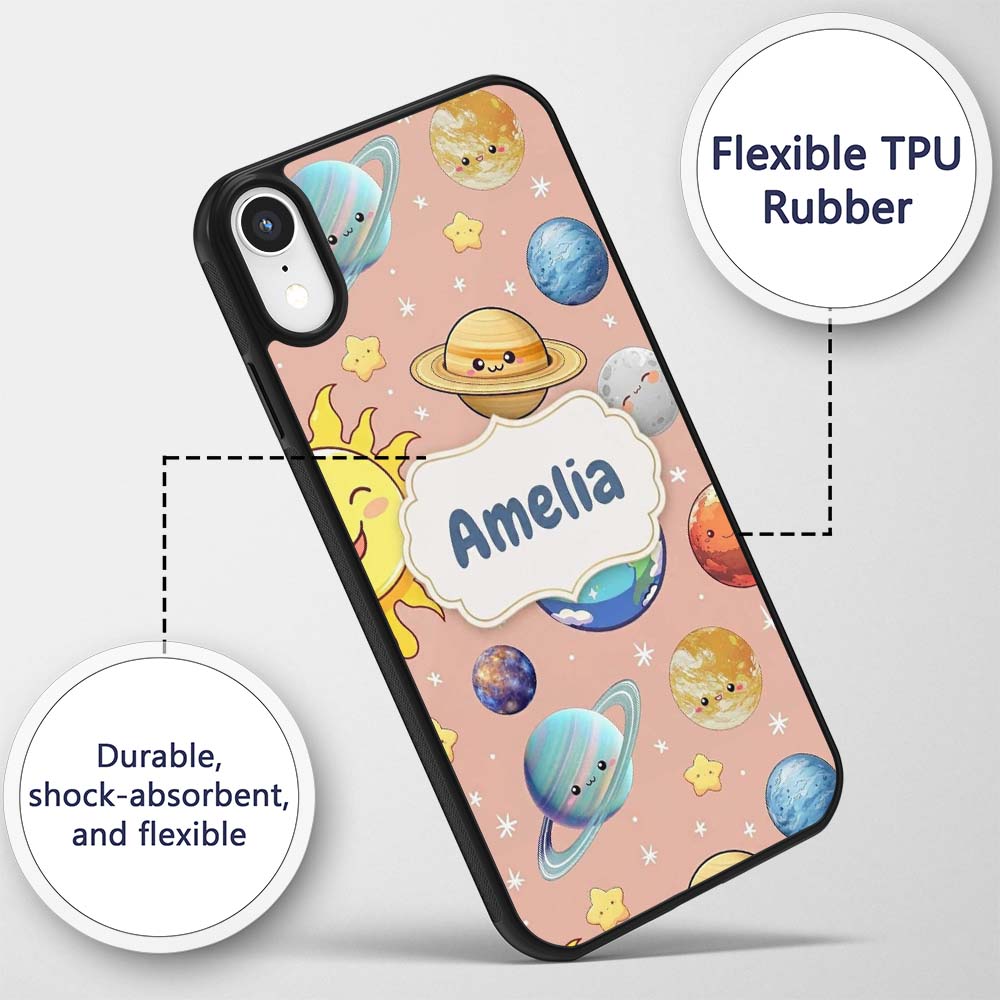 Solar System Sun Earth Saturn Printed Design Custom Name Protective Phone Case Mobile Cover Durable Everyday Smartphone Shock Resistant