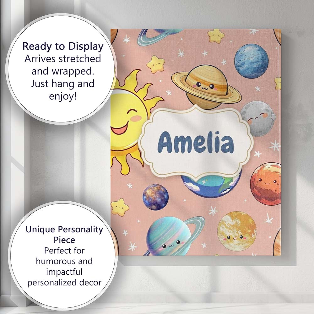Personalised Name Solar System Sun Earth Custom Unique Gift Idea Elegant Feature Canvas Wall Art Print Decor Picture Ready to Hang